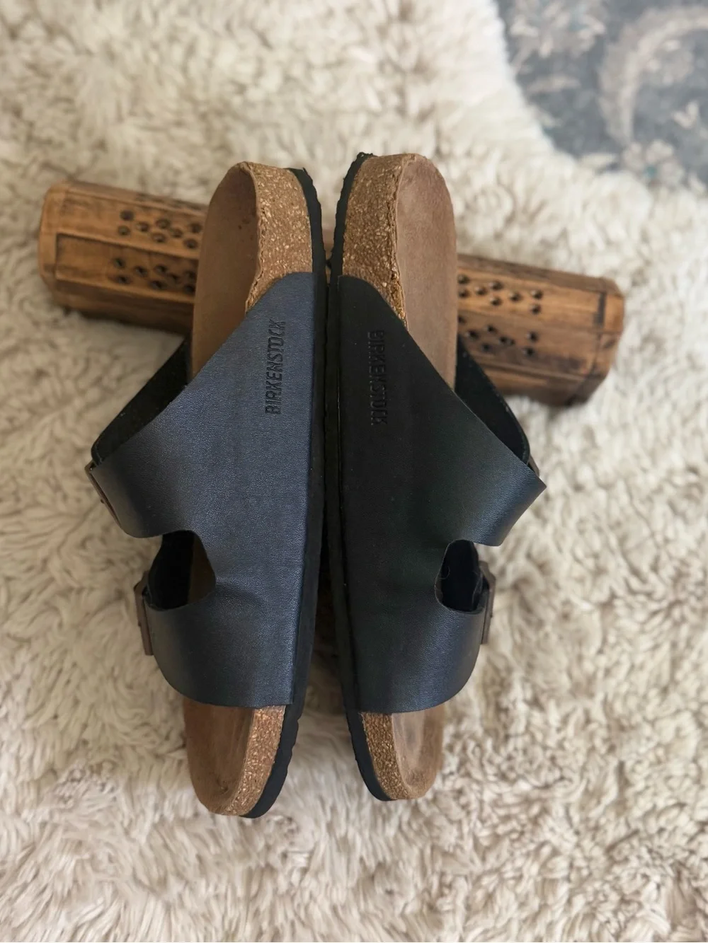 Birkenstock Men's Arizona  Black Leather Bronze Buckle  SZ 44 11M